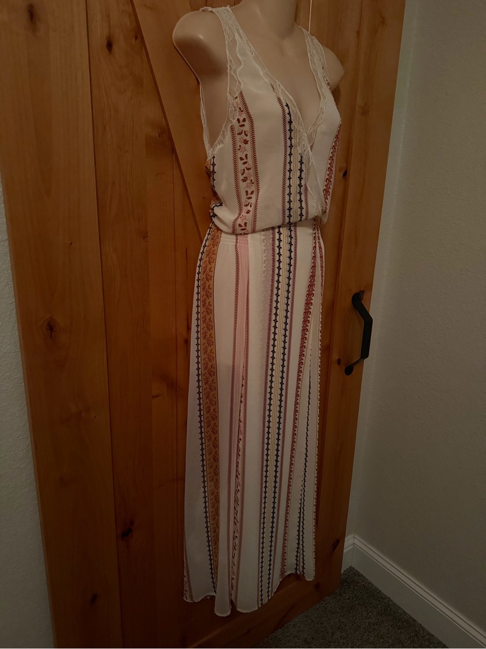 ASTR The Label Sheer Lace Trim Flowing Boho Striped Maxi Dress Size M - Picture 4 of 14